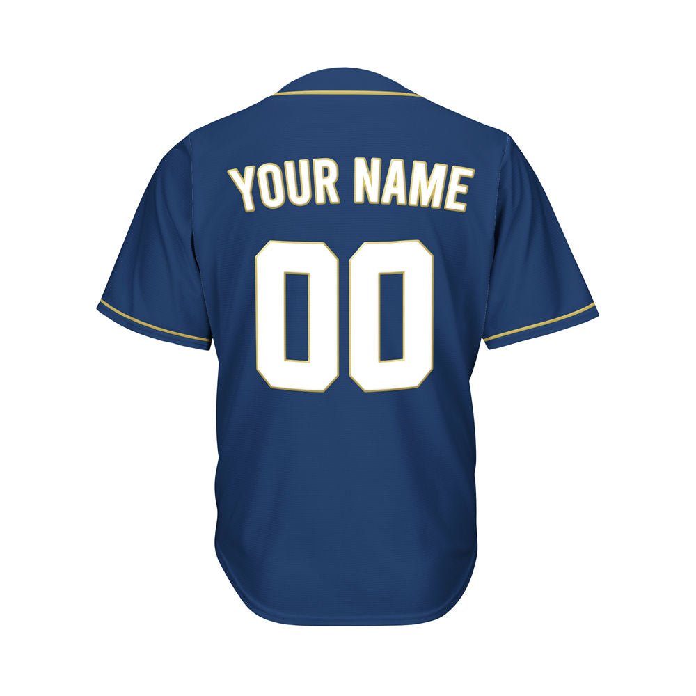 Custom Baseball Jersey Navy White Gold Design Jersey One