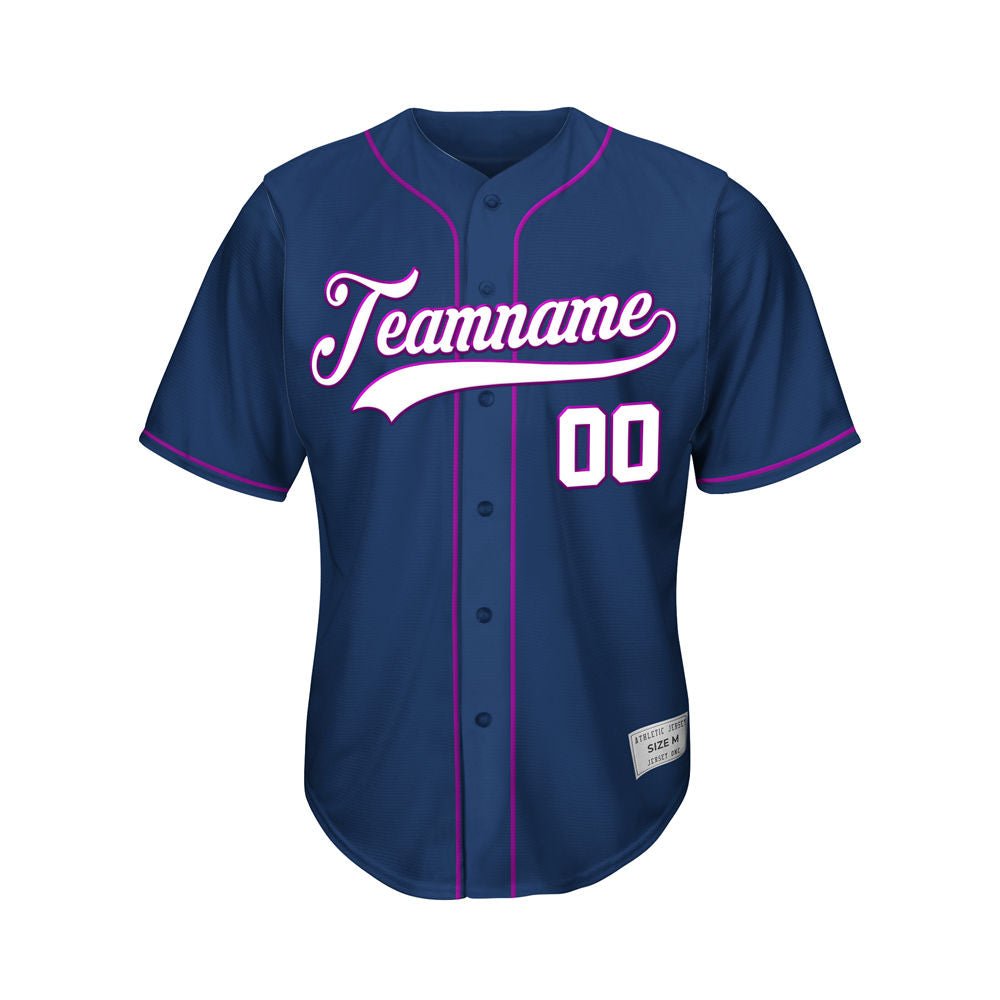 Custom Navy Button Down Hipster Baseball Jersey