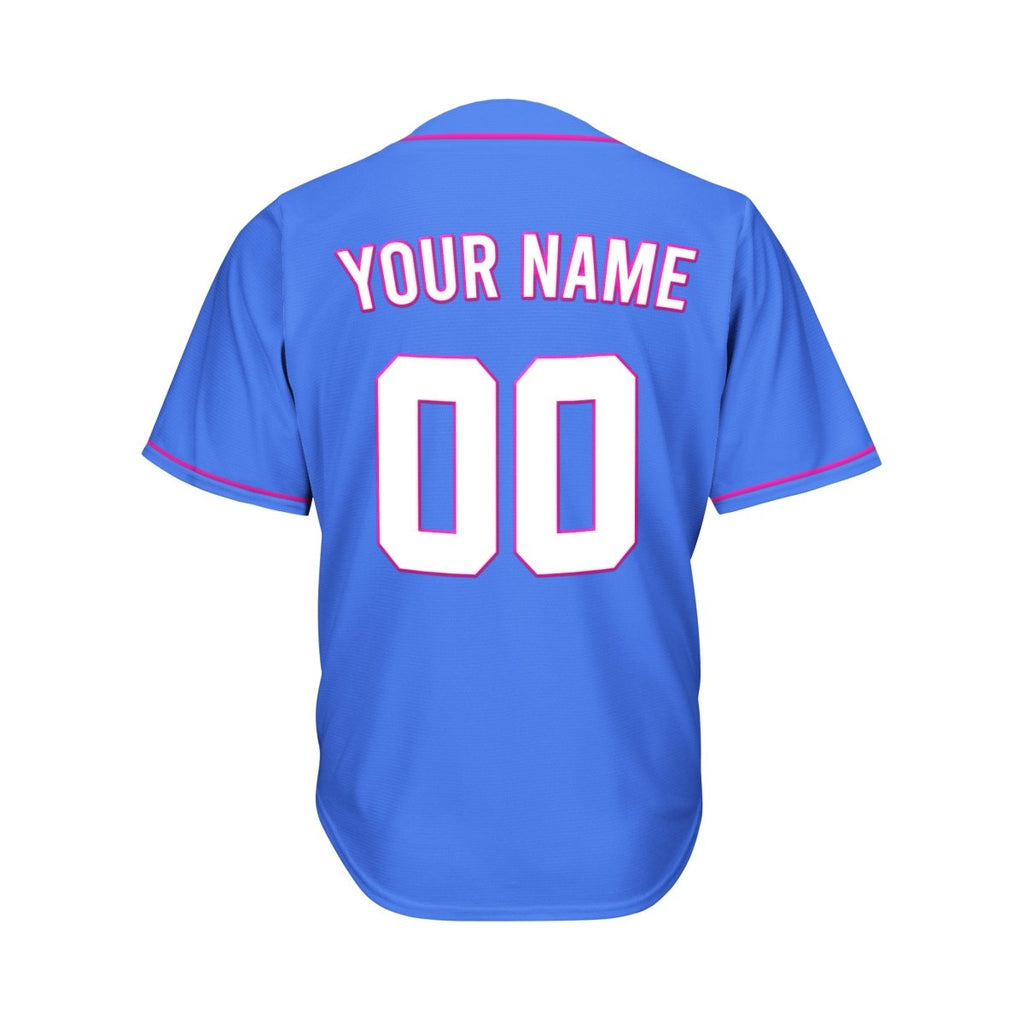 Custom Blue Button Down Hipster Baseball Jersey