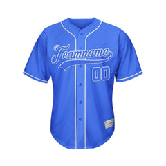 Custom Blue Button Down Hipster Baseball Jersey