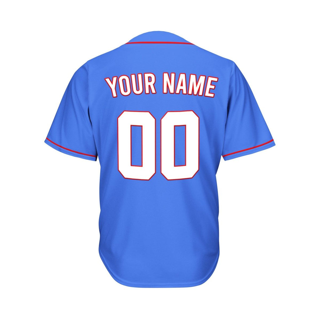 Custom Blue Button Down Hipster Baseball Jersey