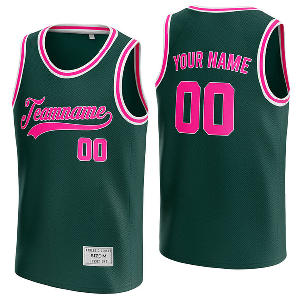 custom deep green and deep pink basketball jersey