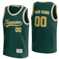 custom deep green and gold basketball jersey thumbnail