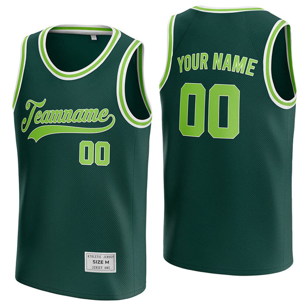custom deep green and green basketball jersey