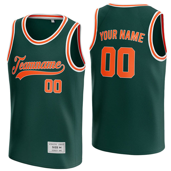 custom deep green and orange basketball jersey