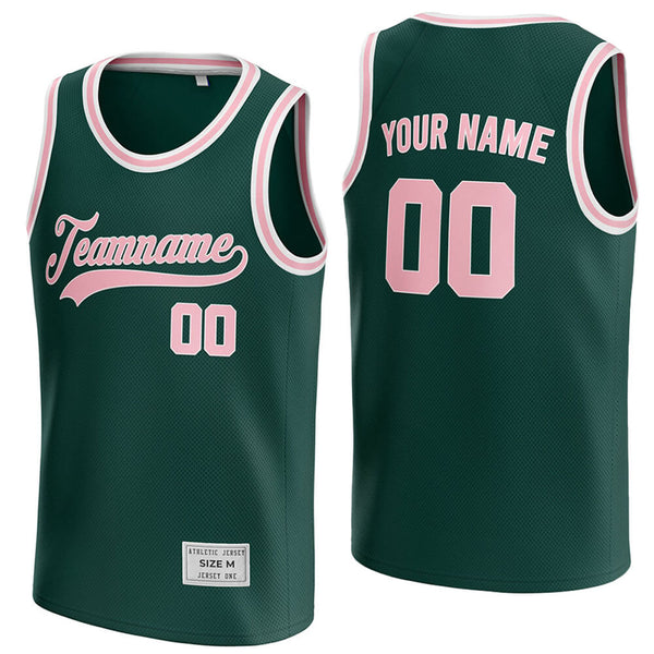 custom deep green and pink basketball jersey