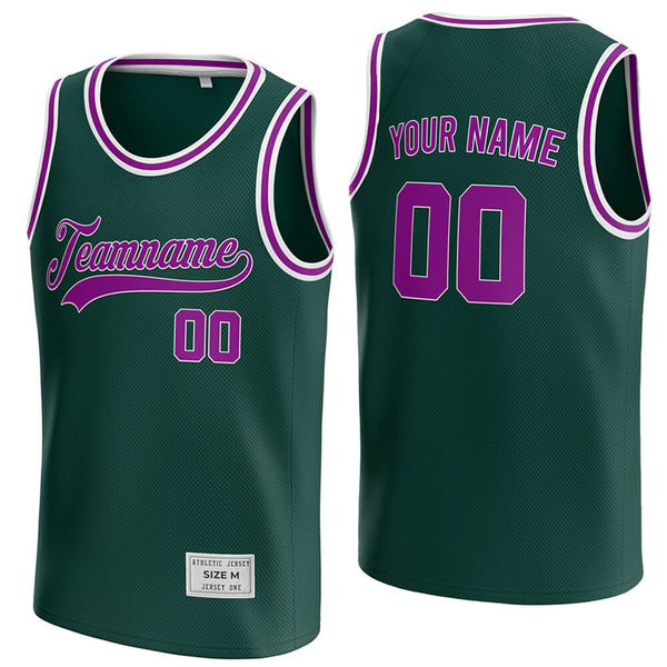 custom deep green and purple basketball jersey
