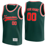 custom deep green and red basketball jersey