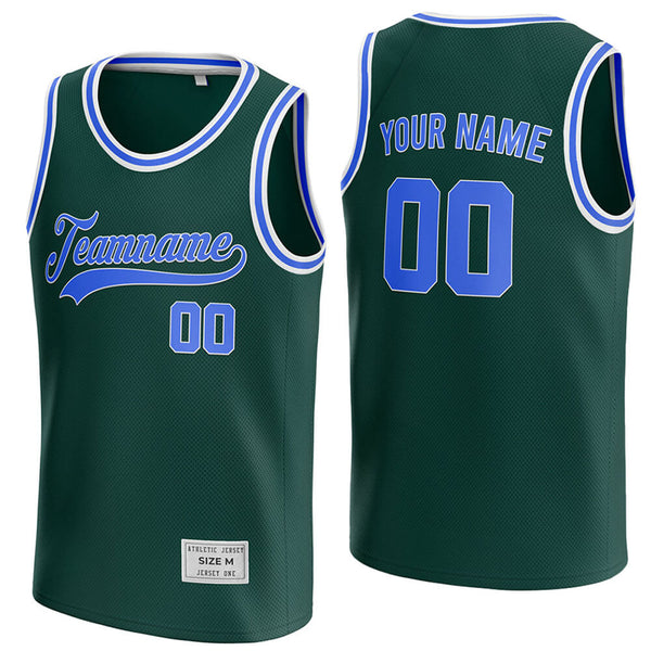 custom deep green and blue basketball jersey