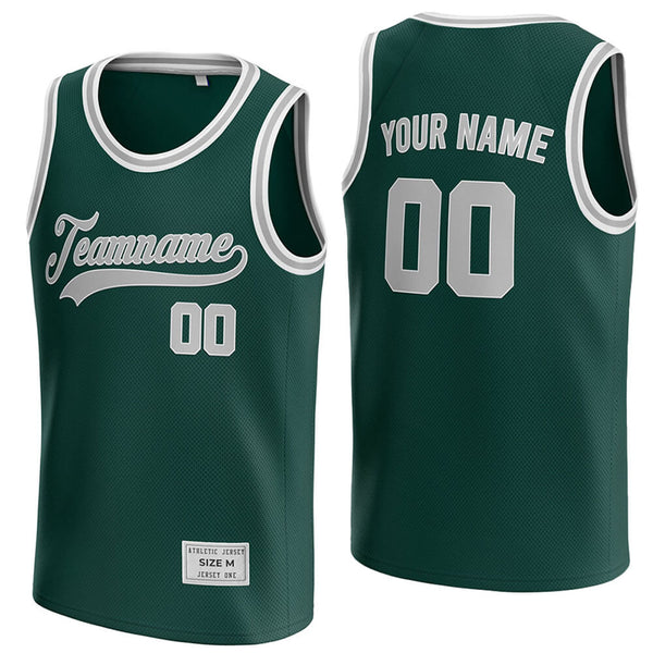 custom deep green and grey basketball jersey