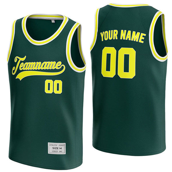 custom deep green and yellow basketball jersey