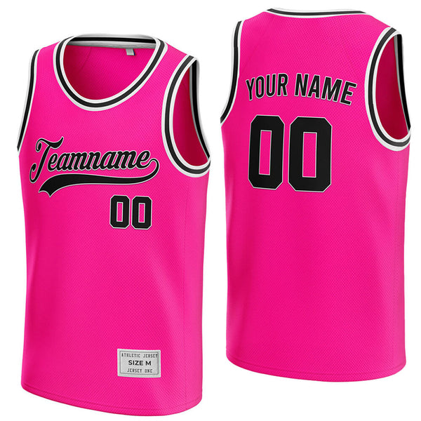 custom deep pink and black basketball jersey
