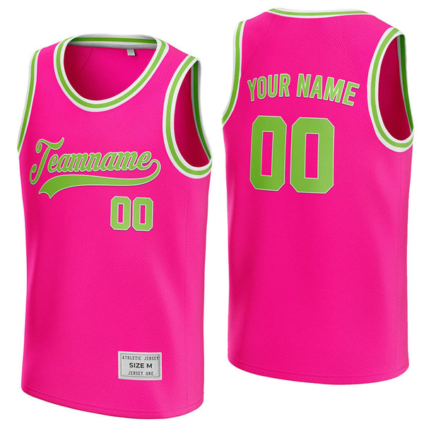 custom deep pink and green basketball jersey