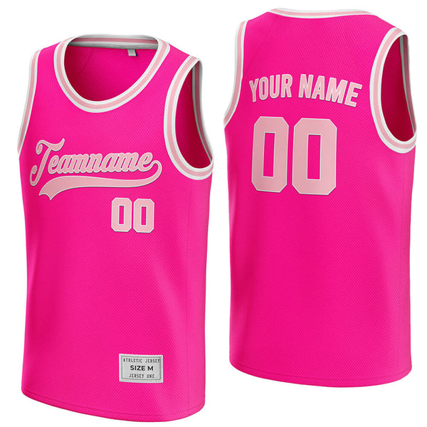 custom deep pink and pink basketball jersey