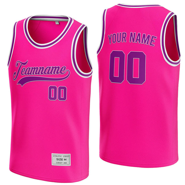 custom deep pink and purple basketball jersey