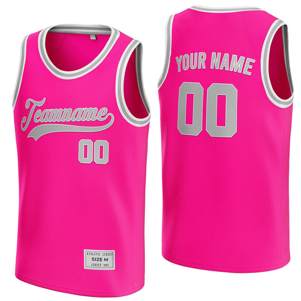 custom deep pink and grey basketball jersey
