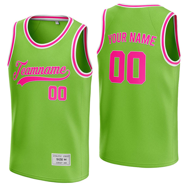 custom green and deep pink basketball jersey