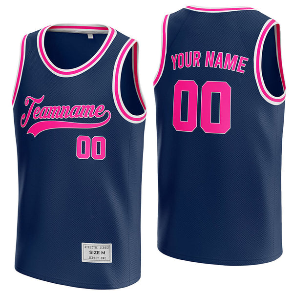 custom navy and deep pink basketball jersey