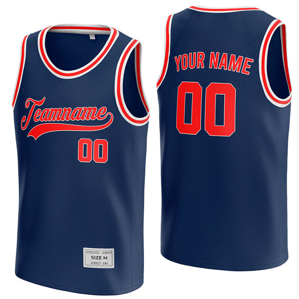 custom navy and red basketball jersey