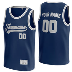 custom navy and silver basketball jersey