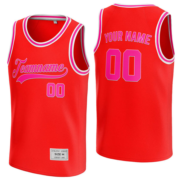 custom red and deep pink basketball jersey