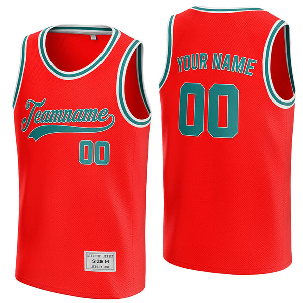 custom red and teal basketball jersey