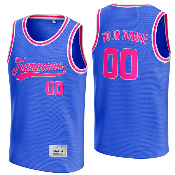 custom blue and deep pink basketball jersey