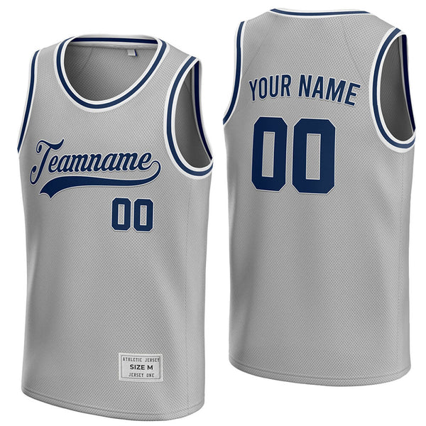 custom silver and navy basketball jersey