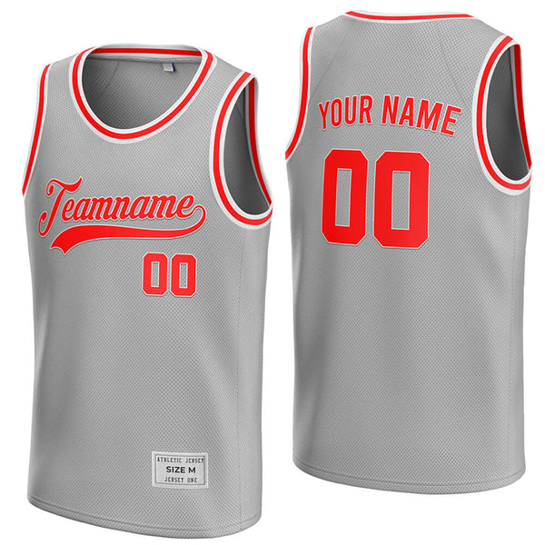 custom silver and red basketball jersey