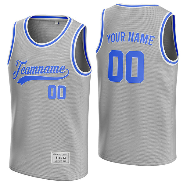 custom silver and blue basketball jersey