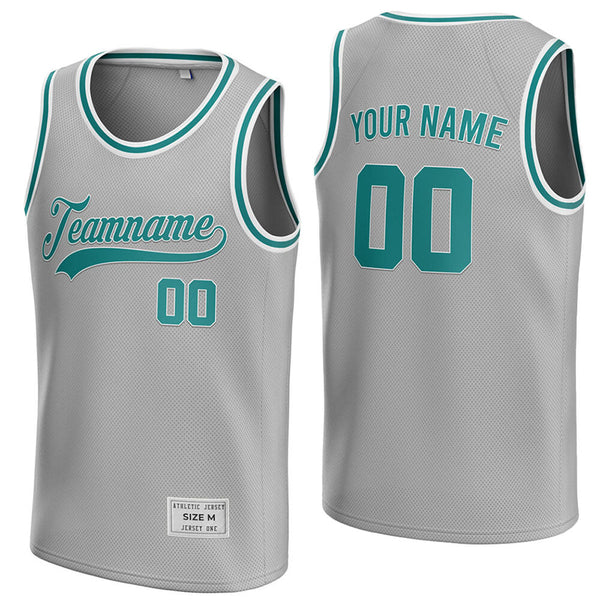 custom silver and teal basketball jersey