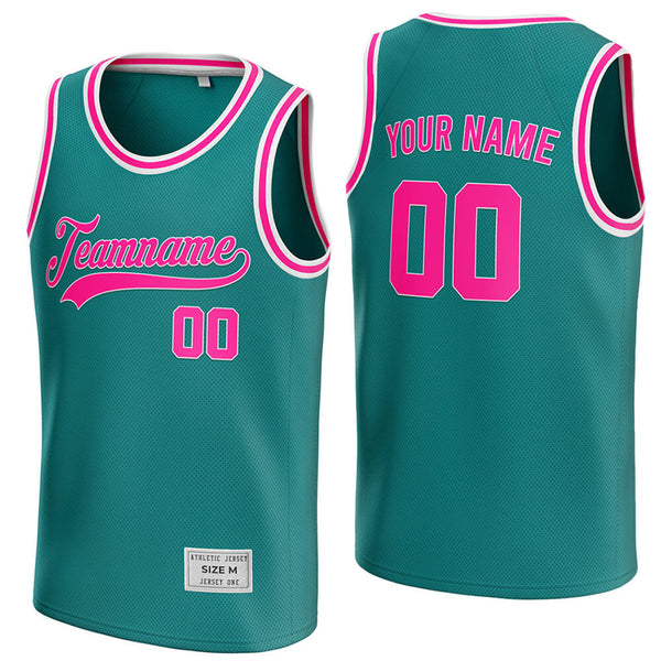 custom teal and deep pink basketball jersey