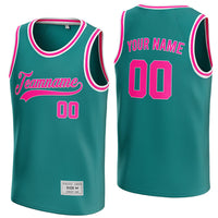 custom teal and deep pink basketball jersey thumbnail