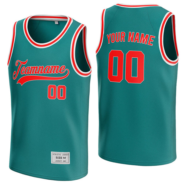 custom teal and red basketball jersey
