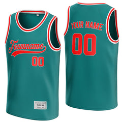custom teal and red basketball jersey
