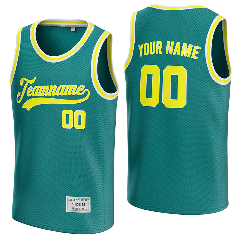custom teal and yellow basketball jersey