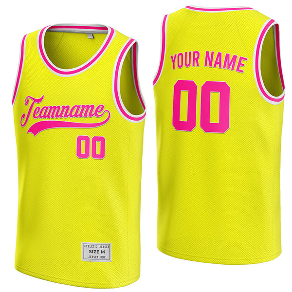 custom yellow and deep pink basketball jersey