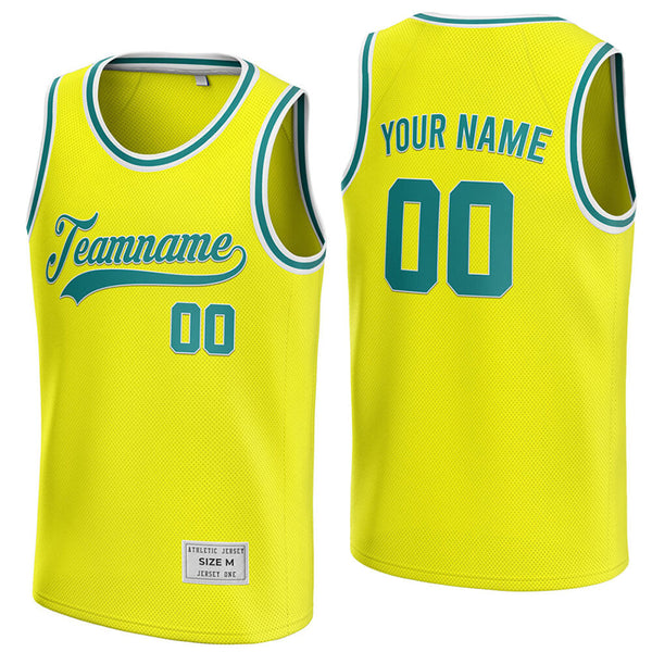 custom yellow and teal basketball jersey