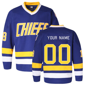 Custom Charlestown Chiefs Ice Hockey Jersey Blue