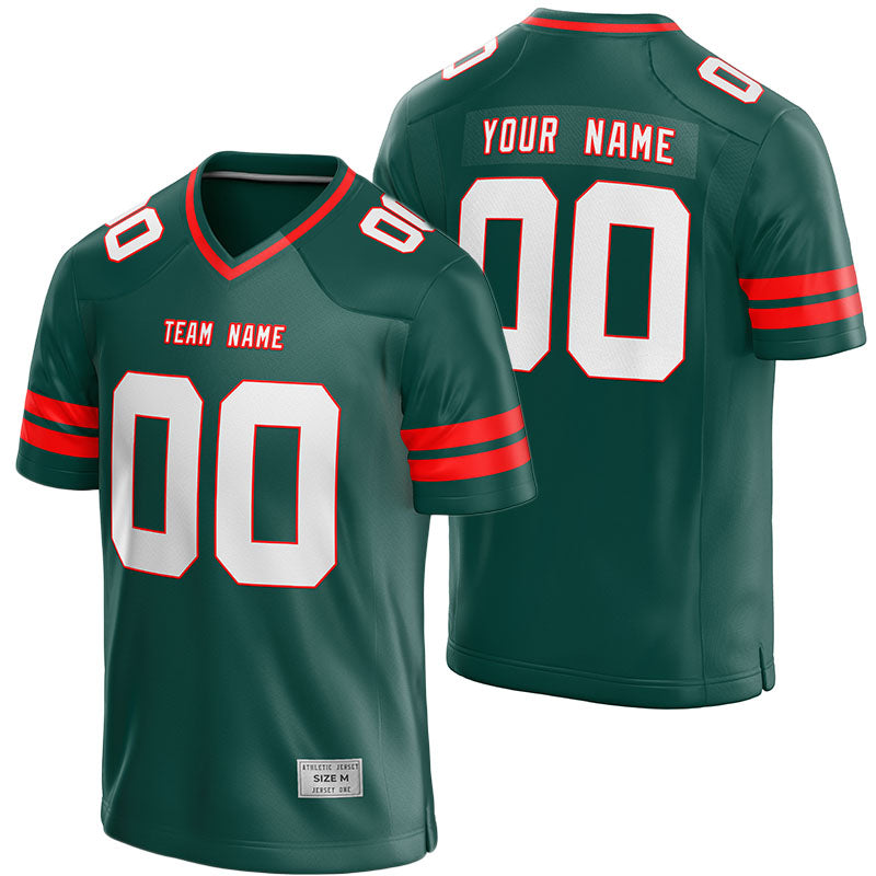custom deep green and red football jersey