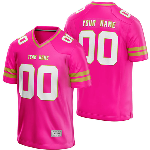 custom deep pink and gold football jersey