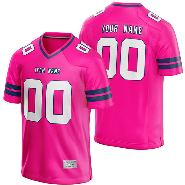 custom deep pink and navy football jersey