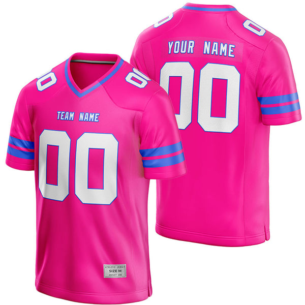 custom deep pink and blue football jersey