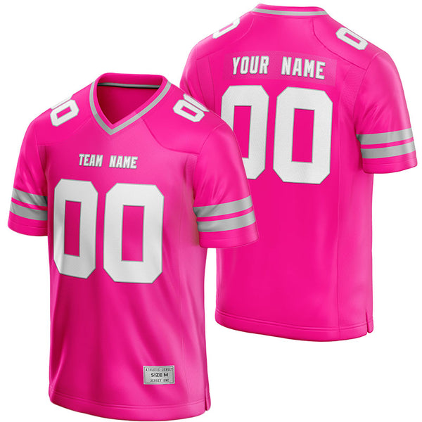custom deep pink and silver football jersey