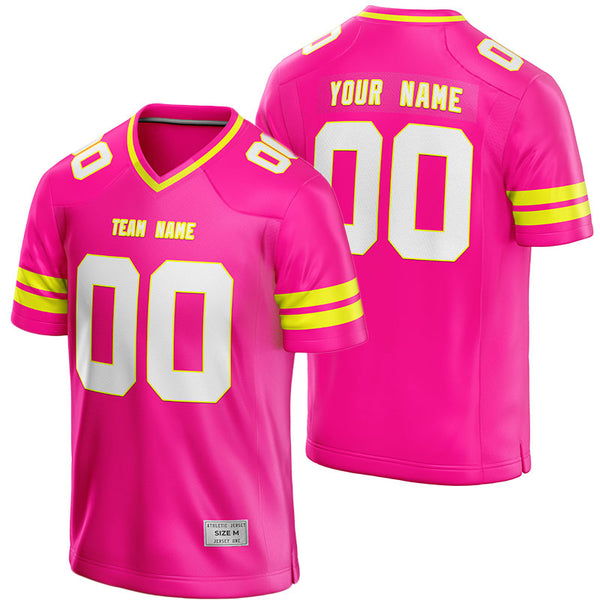 custom deep pink and yellow football jersey