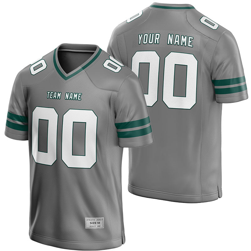 custom gray and deep green football jersey
