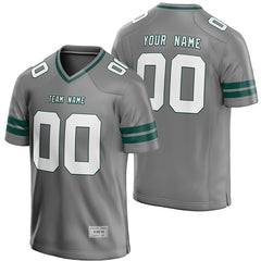 custom gray and deep green football jersey
