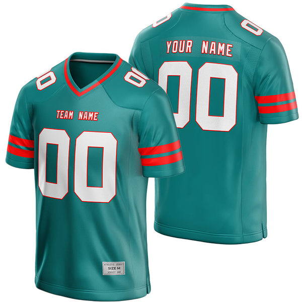 custom teal and red football jersey
