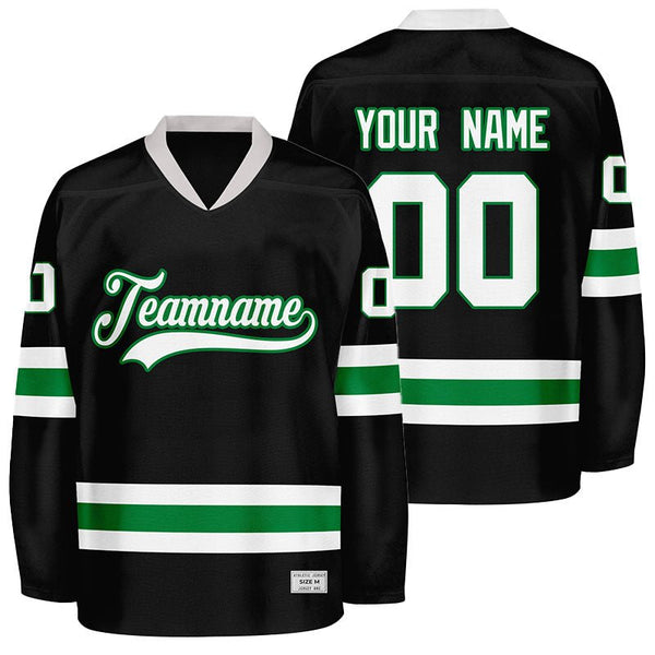 Custom Black and Green Hockey Jersey