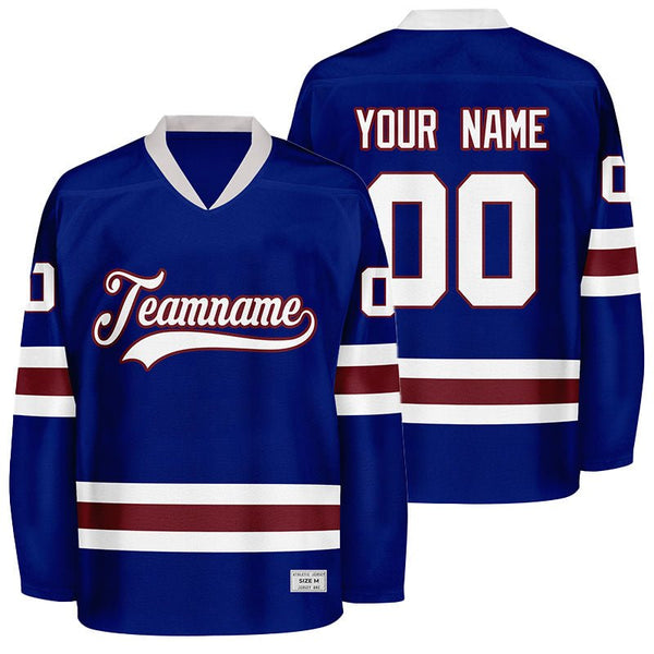 custom blue and maroon hockey jersey